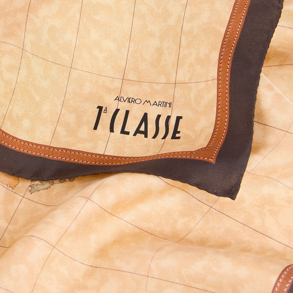 Foulard in Seta 70 x 70 cm 1A Classe Alviero Martini stampa Geo Classic e Marrone 3170