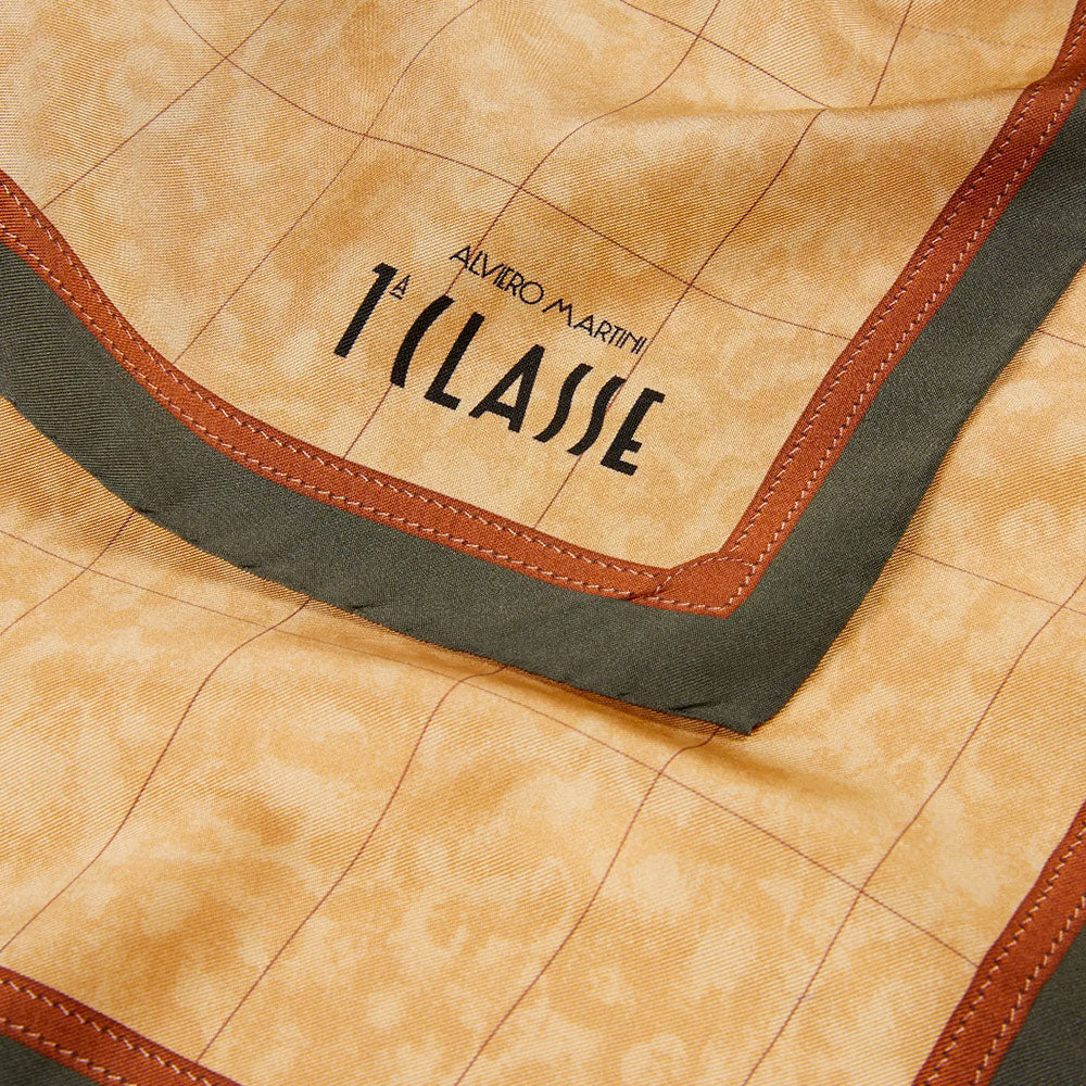 Foulard 70 x 70 cm 1A Classe Alviero Martini in Seta stampa Geo Classic e Verde Muschio 3170
