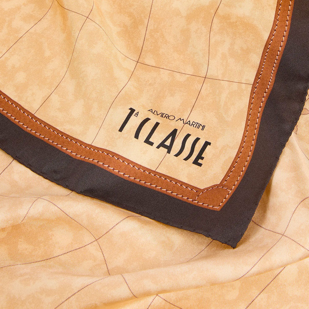 Foulard in Seta 90 x 90 cm 1A Classe Alviero Martini stampa Geo Classic e Marrone 3190