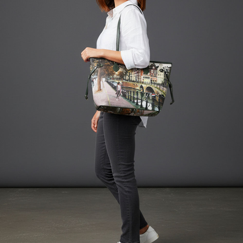 Borsa Donna Y NOT a Spalla YES-319 Stampa Amsterdam Bridge