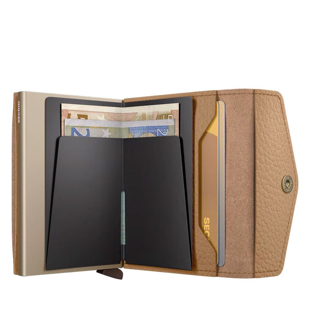 Porta Carte con Clip SECRID linea Envelope Pebble in Pelle Cappuccino con RFID