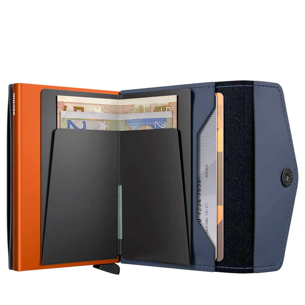 Porta Carte con Clip SECRID linea Envelope Matte in Pelle Nightblue e Orange con RFID