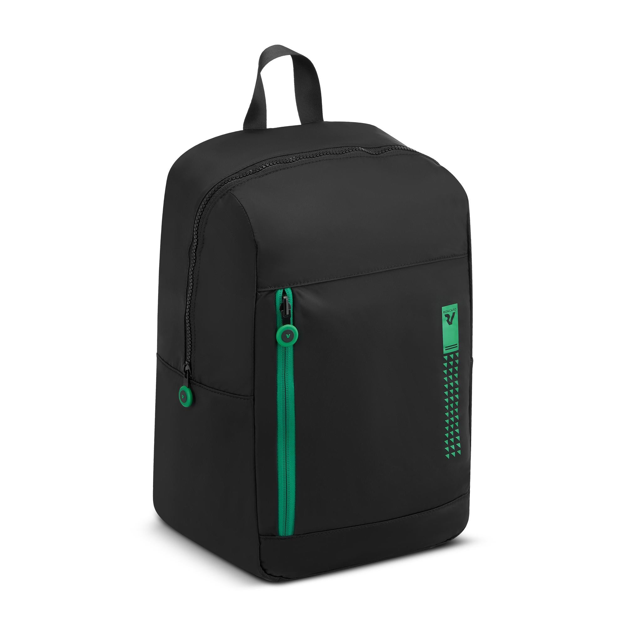 Ryanair RONCATO Kompakter, zusammenklappbarer Reiserucksack, Schwarz und Hellgrün, 40 x 25 x 20 cm