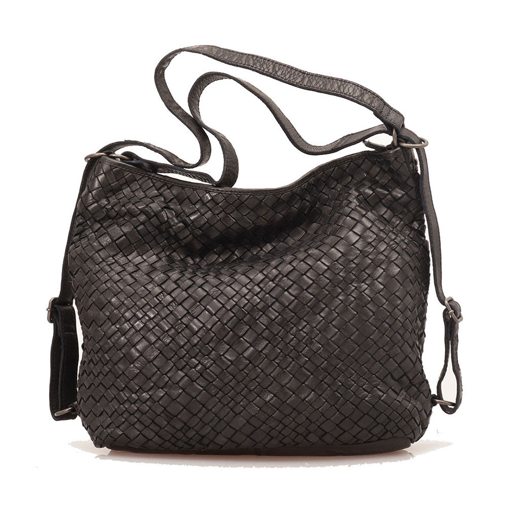 Borsa Donna con Portabilità a Zaino GIANNI CONTI in Pelle Intrecciata Nera