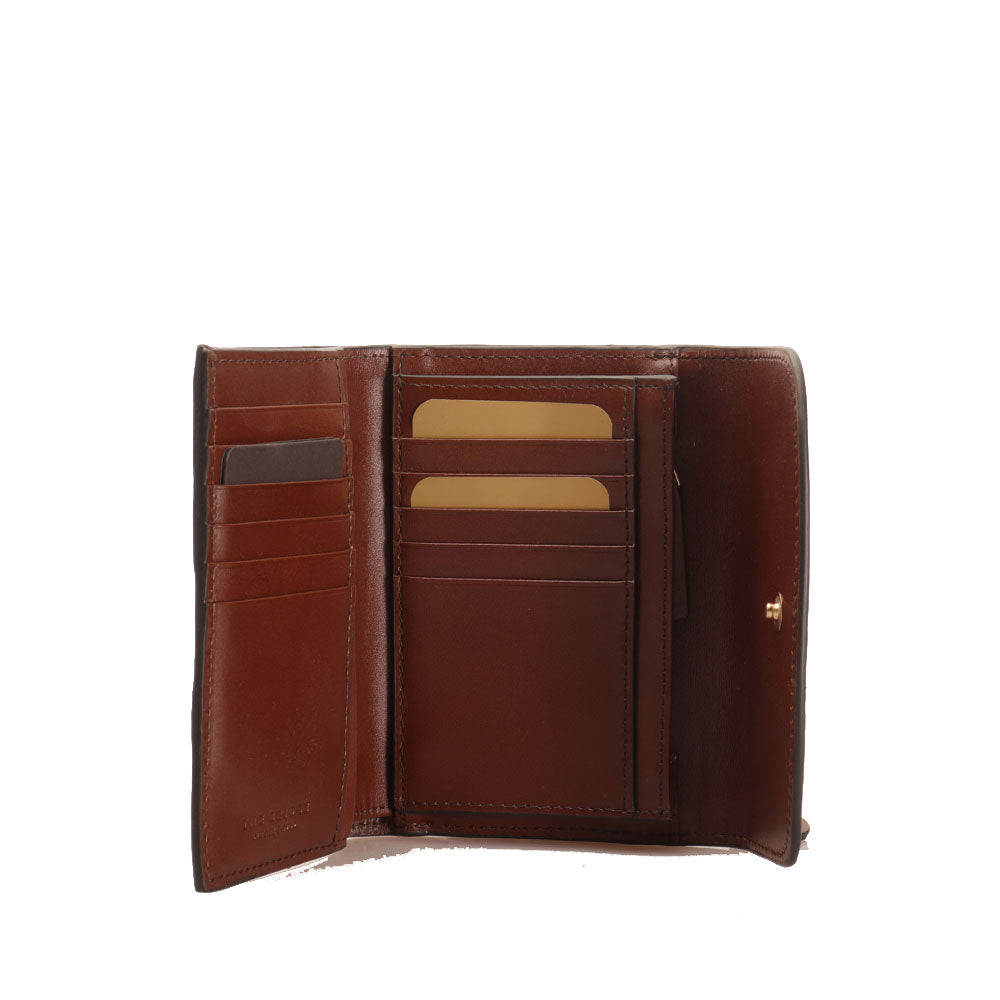 Mittelgroße Damenbrieftasche mit Knopf und Armband THE BRIDGE aus braunem Leder der Camilla-Linie
