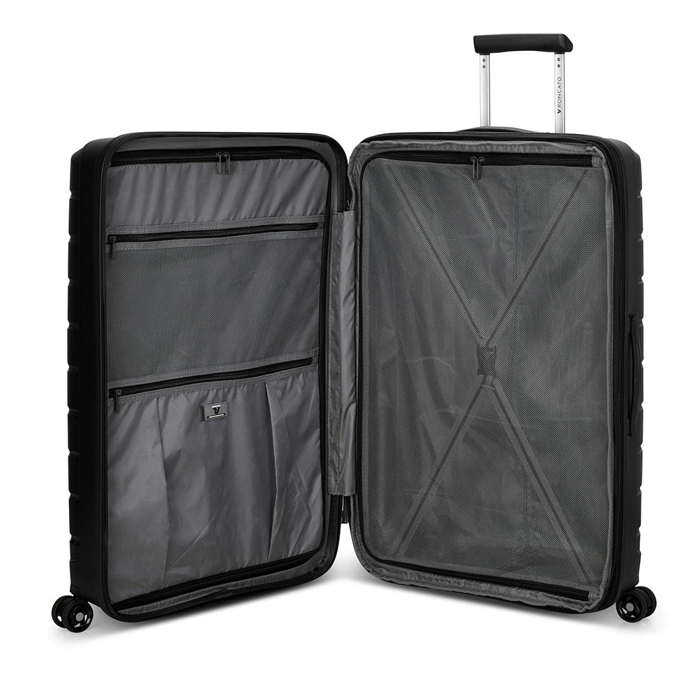 Großer erweiterbarer Hartschalentrolley mit 4 Rädern RONCATO B-Flying Line Farbe Schwarz
