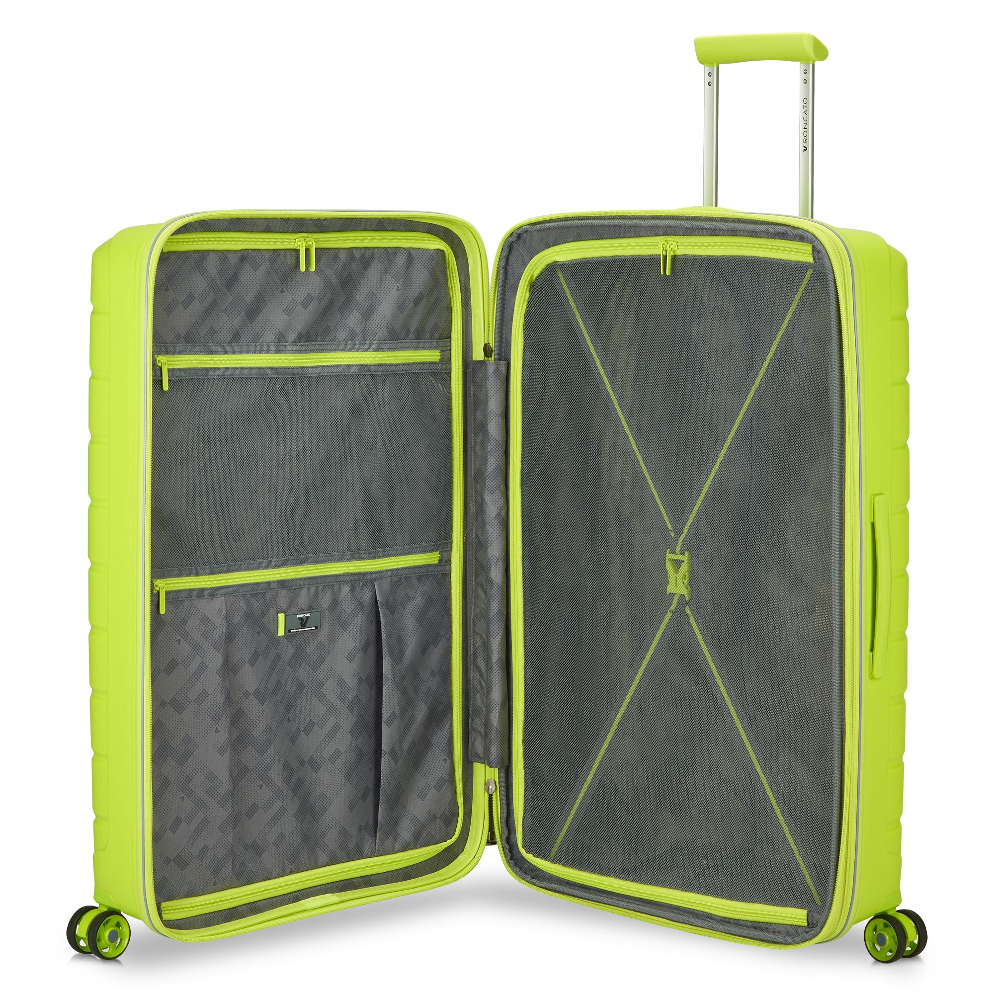 Großer erweiterbarer Hartschalentrolley mit 4 Rädern RONCATO B-Flying Line Cyber ​​​​Lime Farbe
