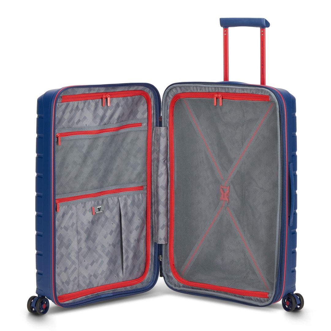 Mittelgroßer, starrer, erweiterbarer Trolley mit 4 Rädern RONCATO Line B-Flying Move Farbe Ultramarinblau