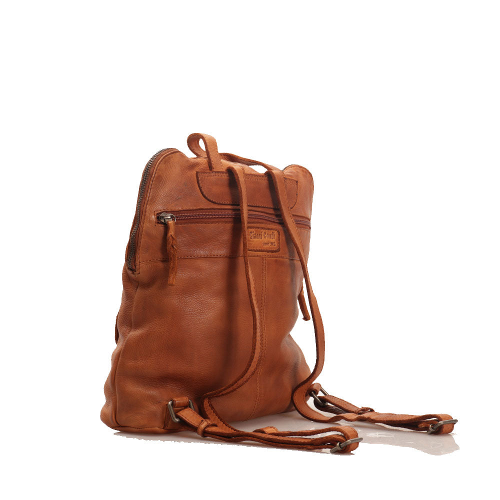 Women's Cognac Vintage-Effect Leather Backpack GIANNI CONTI