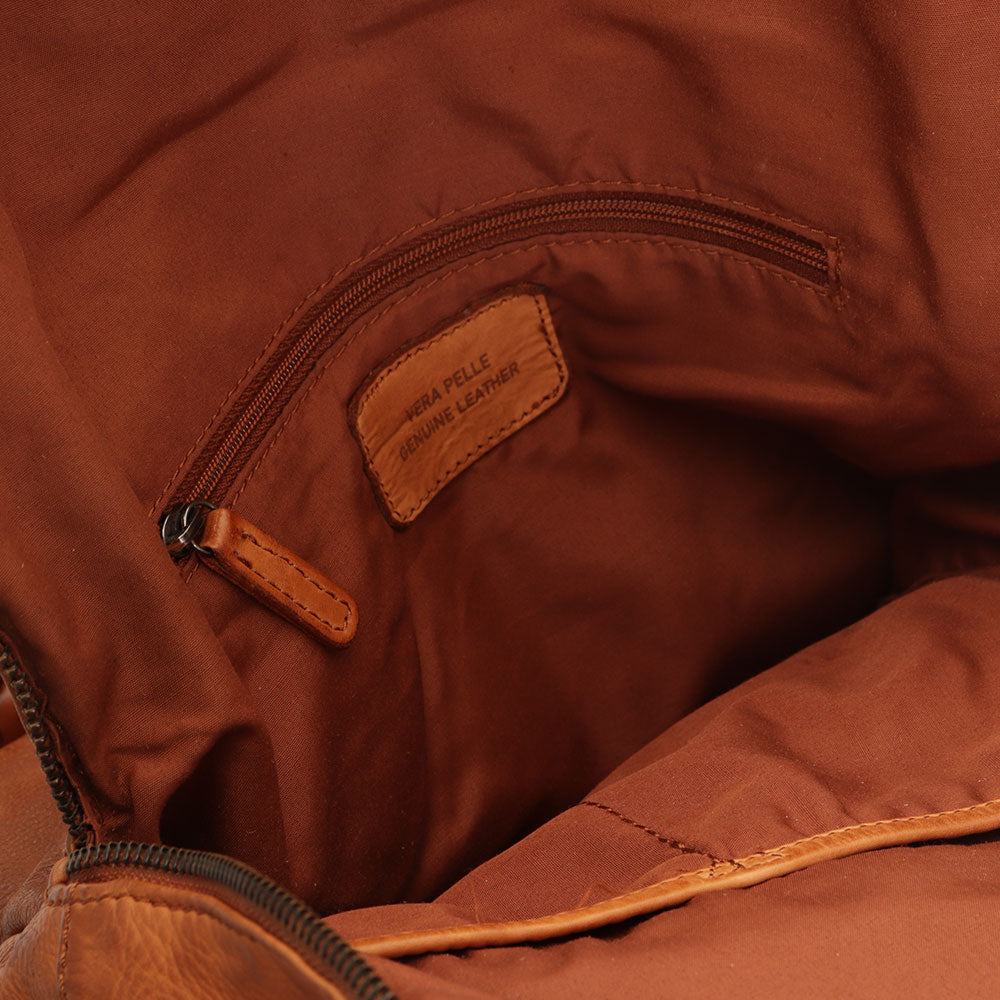 Women's Cognac Vintage-Effect Leather Backpack GIANNI CONTI