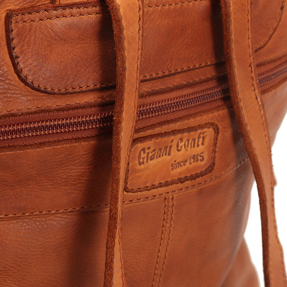 Women's Cognac Vintage-Effect Leather Backpack GIANNI CONTI