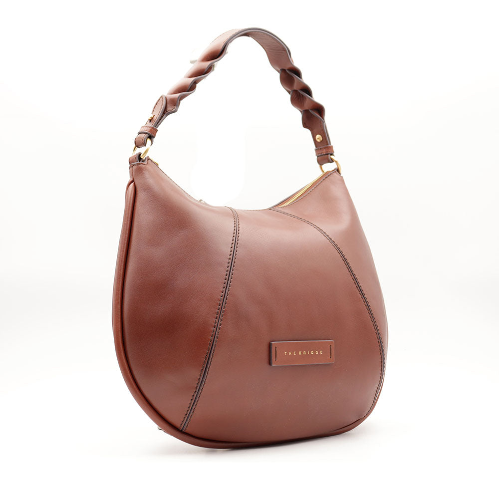 Hobo-Tasche für Damen mit Schultergurt THE BRIDGE Brigida-Linie aus braunem Leder