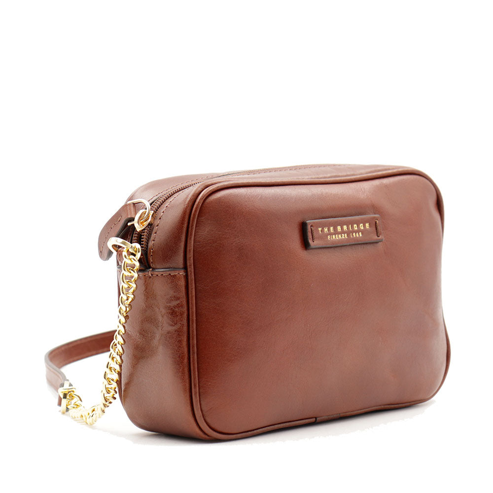 Borsa Donna a Tracolla con Catena THE BRIDGE linea Elettra in Pelle Marrone