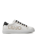 LIU JO Shoes Iris 11 Sneakers aus weißem Leder mit Maxi-Gold-Glitzer-Logo