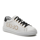 LIU JO Shoes Iris 11 Sneakers aus weißem Leder mit Maxi-Gold-Glitzer-Logo