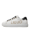 LIU JO Shoes Iris 11 Sneakers aus weißem Leder mit Maxi-Gold-Glitzer-Logo