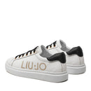 LIU JO Shoes Iris 11 Sneakers aus weißem Leder mit Maxi-Gold-Glitzer-Logo