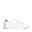Scarpe LIU JO Iris 11 Sneakers in Pelle Bianca con Maxi Logo Glitter Silver