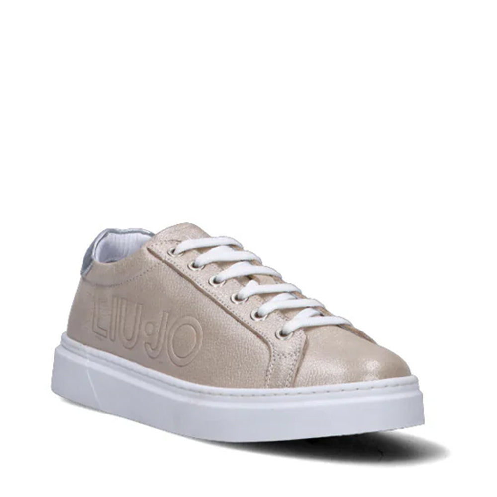 Scarpe LIU JO Iris 11 Sneakers in Pelle Laminata Platino con Maxi Logo Cuoieriashop