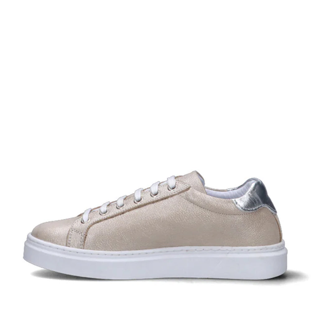 Scarpe LIU JO Iris 11 Sneakers in Pelle Laminata Platino con Maxi Logo