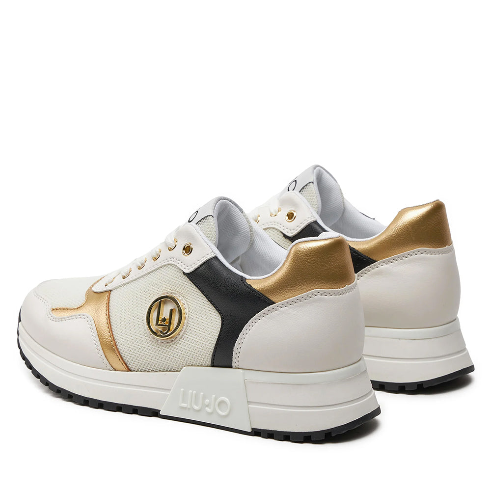 Scarpe LIU JO Kiss 719 Sneakers Running con Inserti Laminati colore Bianco Oro e Nero