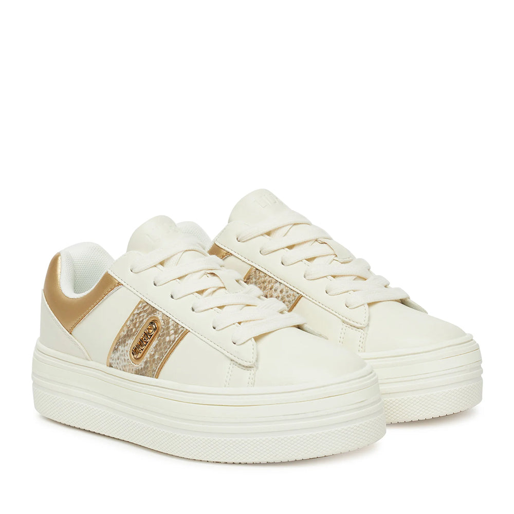 Sneakers Platform LIU JO Up 911 Bianche con Inserto stampa Pitone Oro