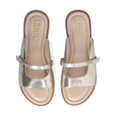 LIU JO – Flache Sandalen Amira 933 mit laminiertem Effekt und hellgoldenem Python-Print