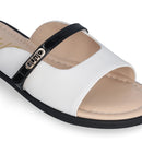LIU JO Amira 933 Flache Sandalen in weißem Saffiano-Print mit schwarzem Riemen