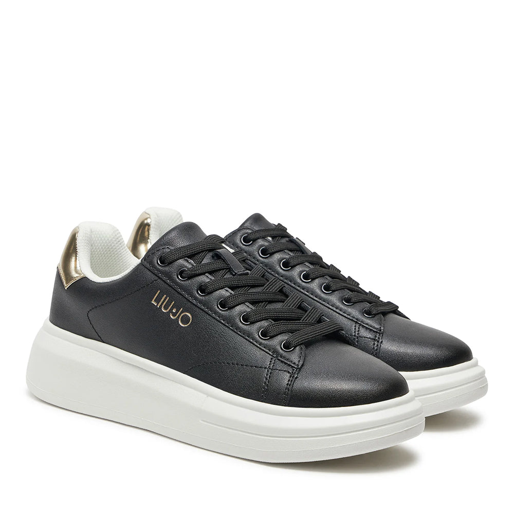 Sneakers Platform LIU JO Babol 01 in Pelle Nera con Inserti Oro