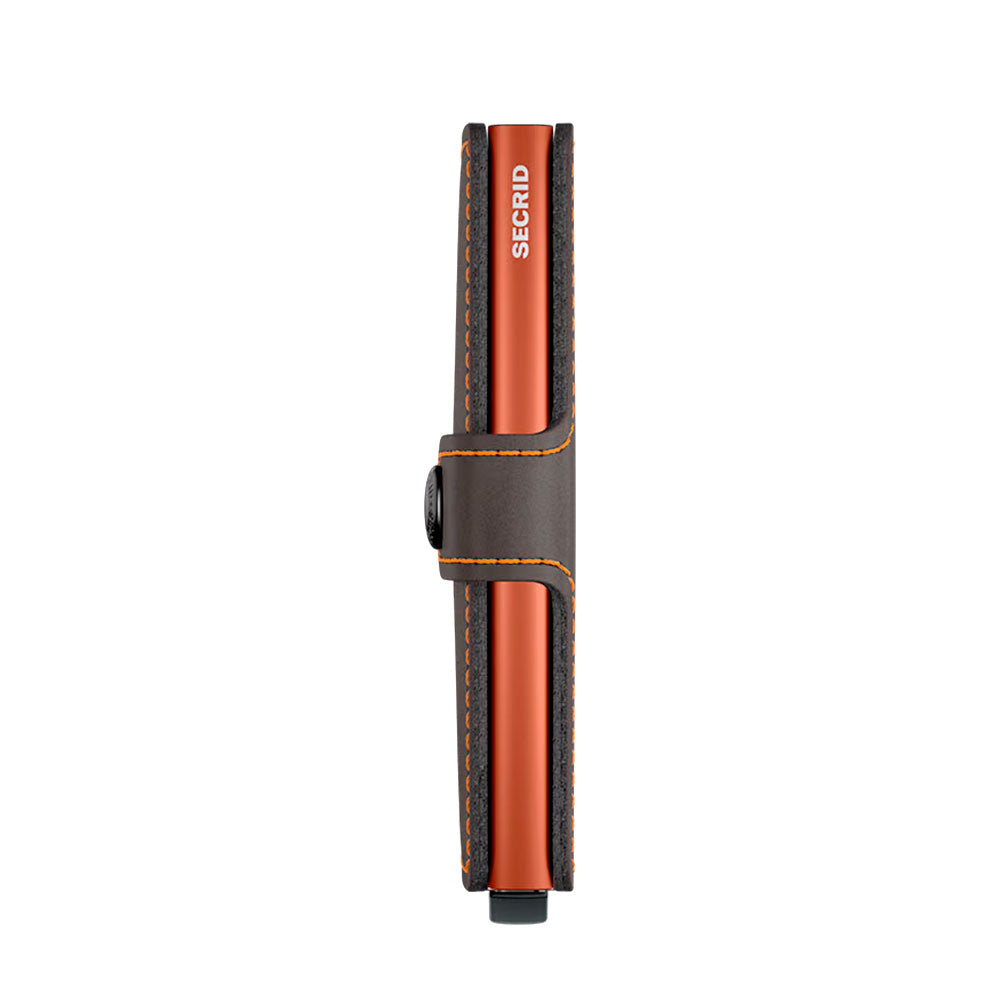 Kartenetui mit Clip SECRID Modell Miniwallet Matte aus Leder in Truffle und Orange mit RFID-Schutz