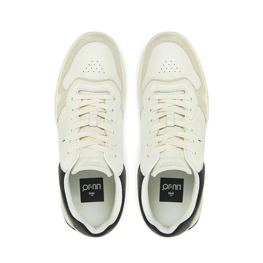 LIU JO Boy 02 Herren-Sneaker aus weißem getrommeltem Leder mit schwarzem Detail