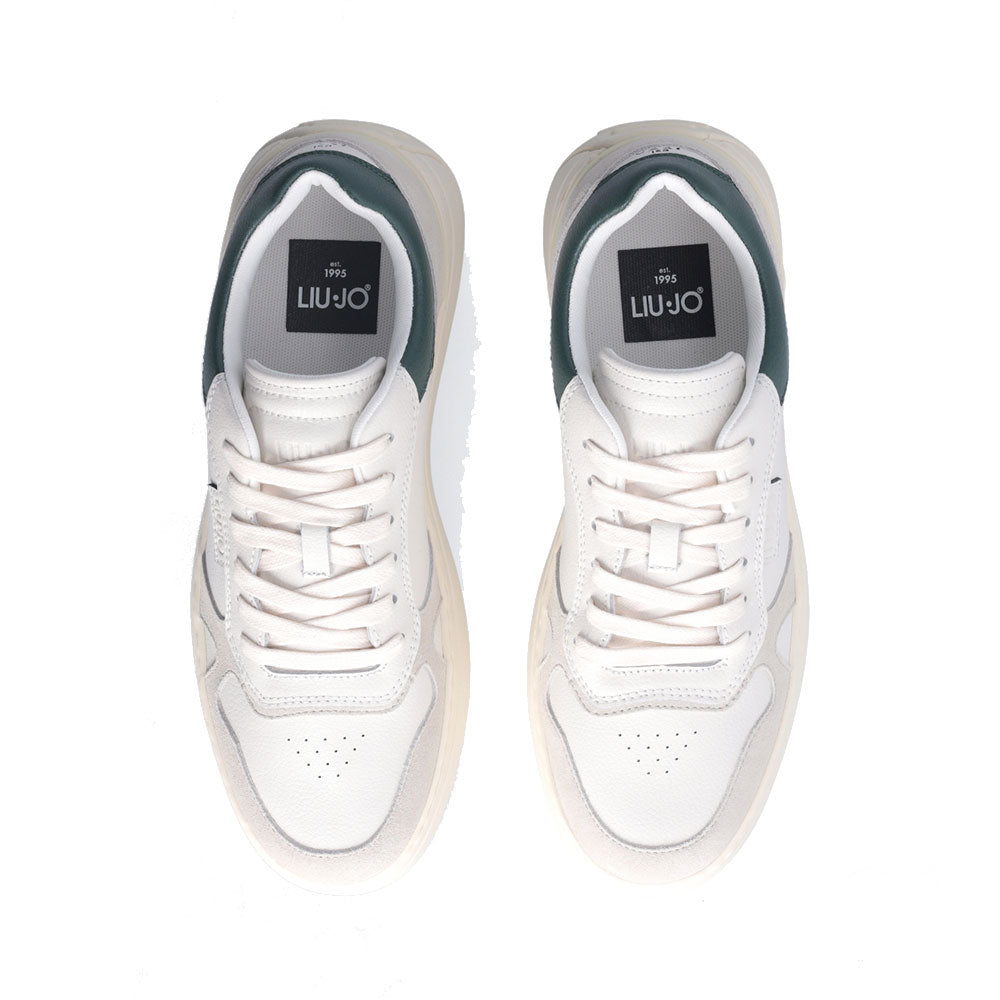 LIU JO Boy 02 Herren-Sneaker aus weißem getrommeltem Leder mit grünem Detail