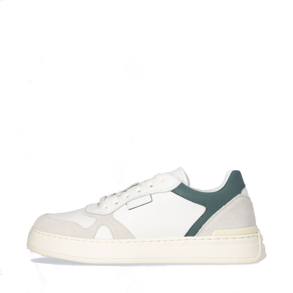 LIU JO Boy 02 Herren-Sneaker aus weißem getrommeltem Leder mit grünem Detail