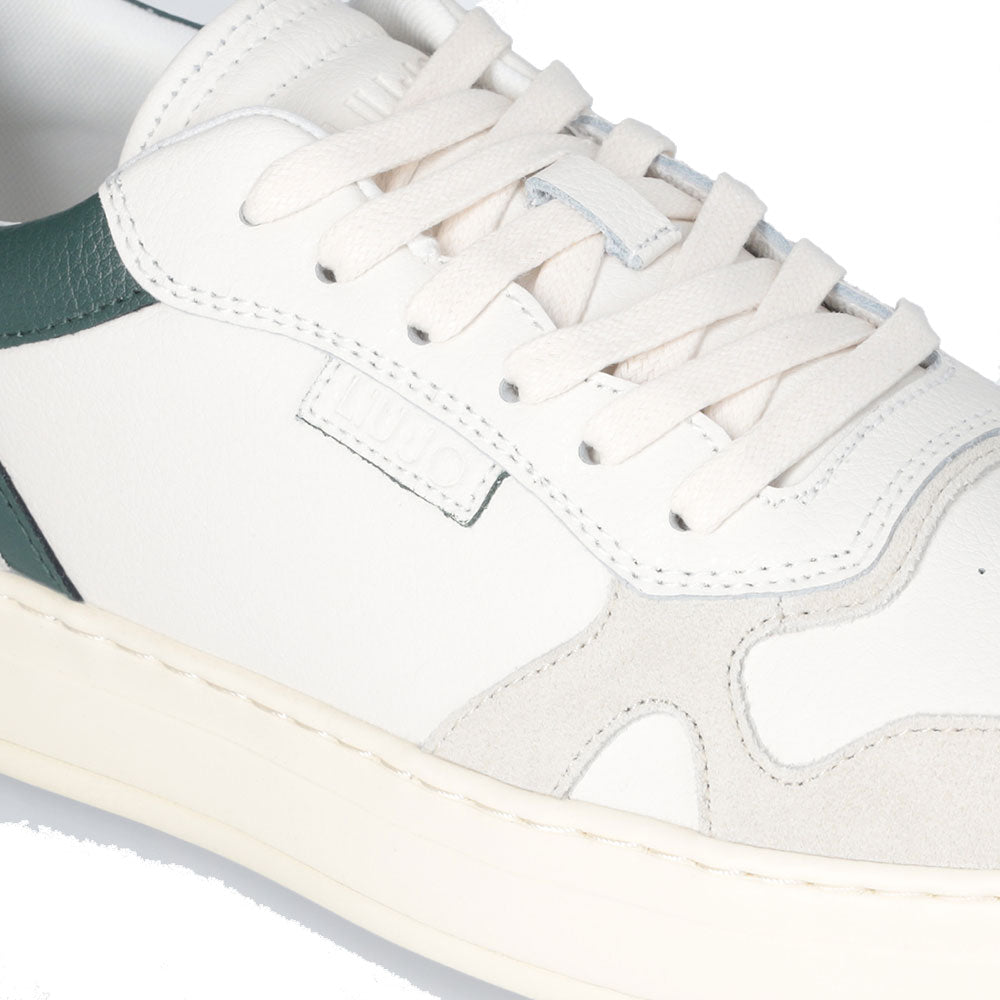 LIU JO Boy 02 Herren-Sneaker aus weißem getrommeltem Leder mit grünem Detail