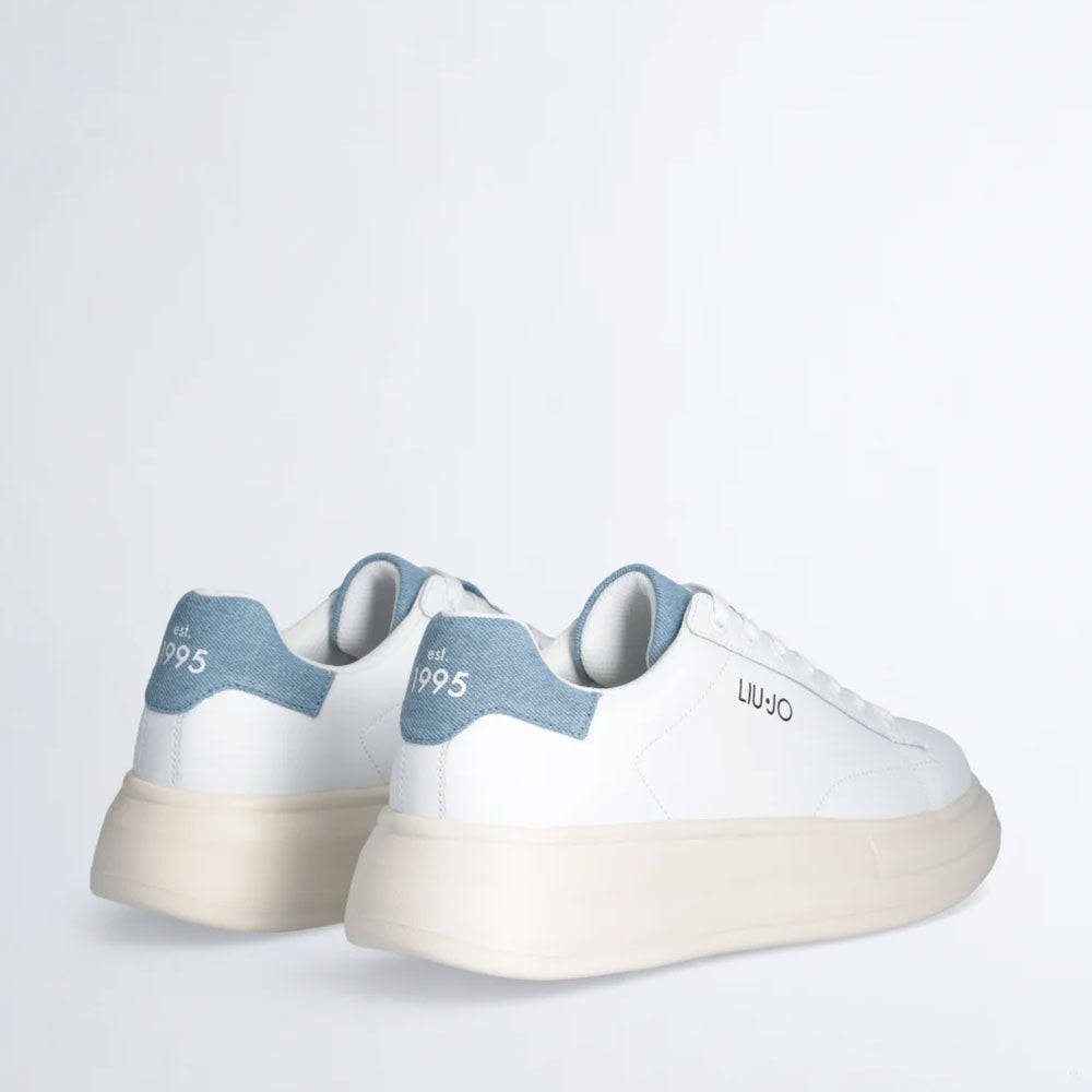 LIU JO Big 01 Herren-Sneaker aus weißem Leder mit Denim-Einsätzen