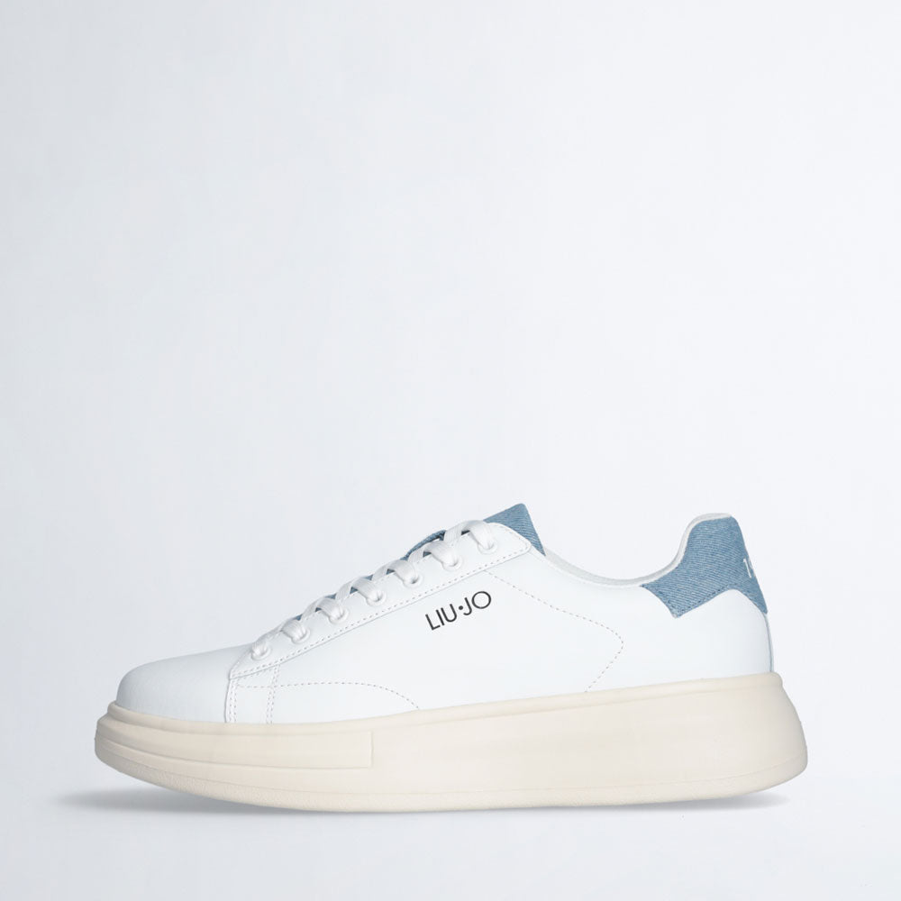 LIU JO Big 01 Herren-Sneaker aus weißem Leder mit Denim-Einsätzen
