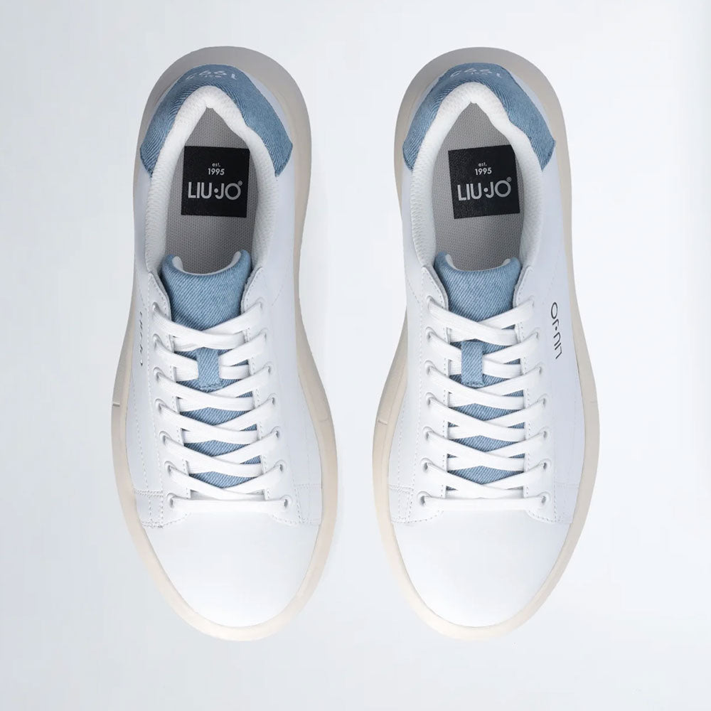 LIU JO Big 01 Herren-Sneaker aus weißem Leder mit Denim-Einsätzen