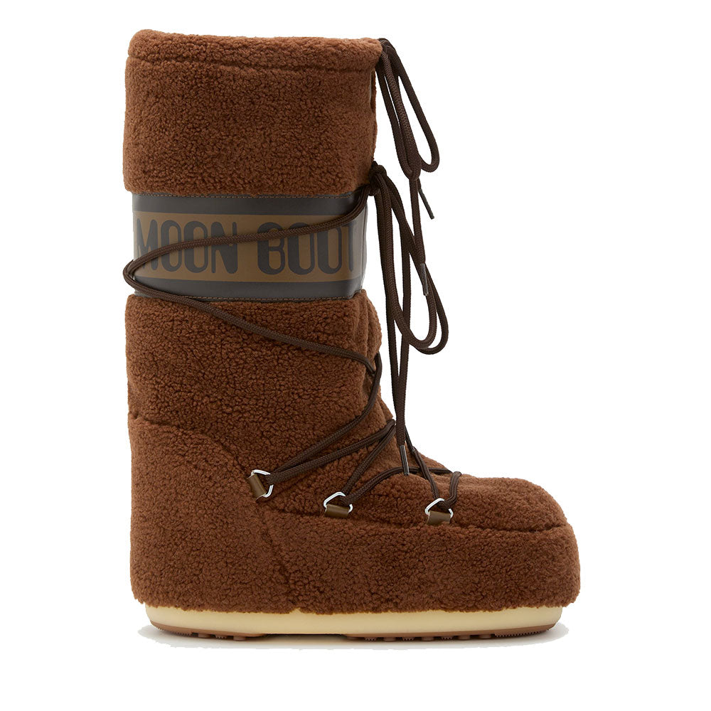 Stivali da Neve Donna MOON BOOT Icon Fleece in Tessuto Teddy Marrone