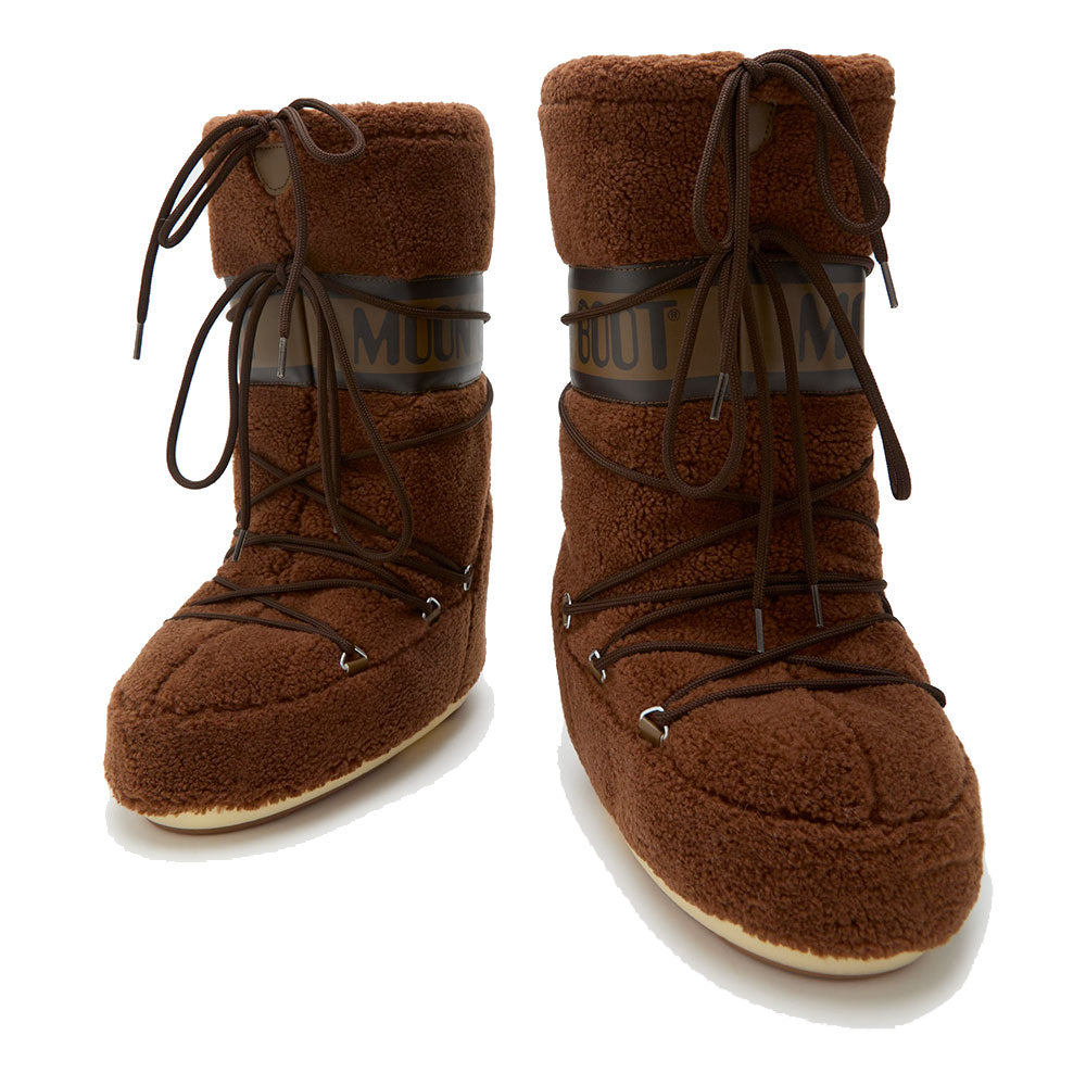 Stivali da Neve Donna MOON BOOT Icon Fleece in Tessuto Teddy Marrone