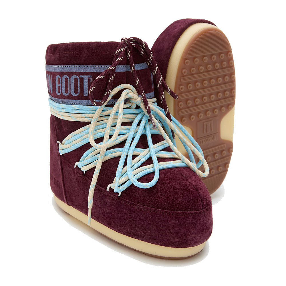 Stivali da Neve Donna MOON BOOT Icon Low Suede Laces in Pella Scamosciata Bordeaux
