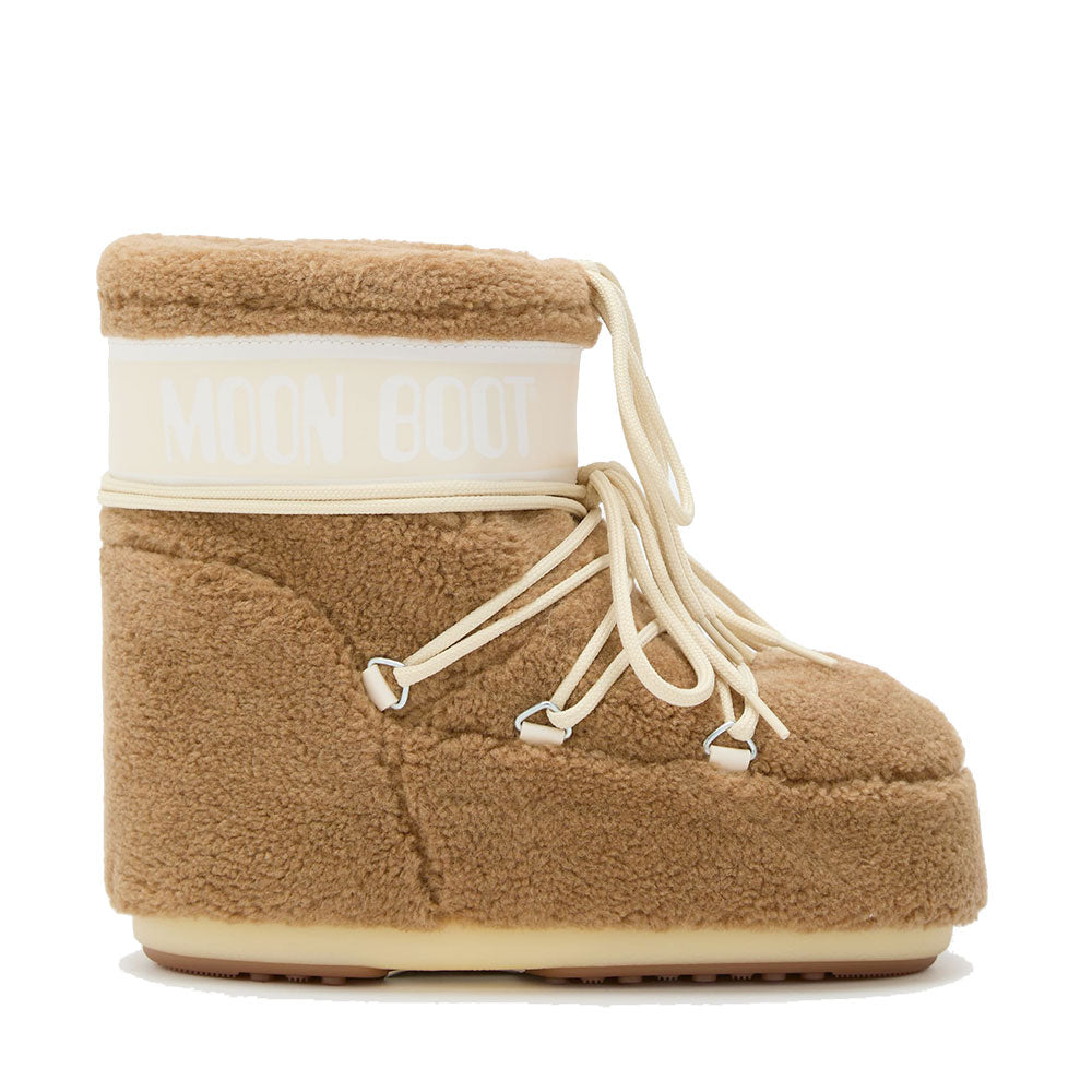 Stivali da Neve Donna MOON BOOT Icon Low Fleece in Tessuto Teddy color Cammello