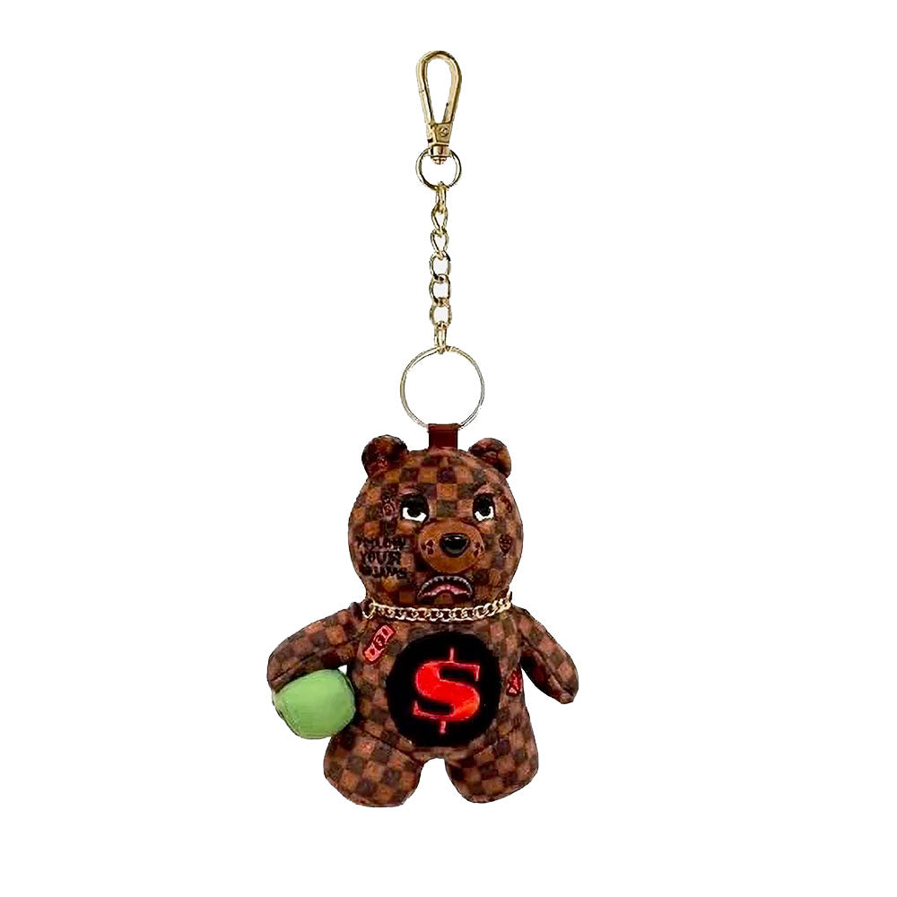 Portachiavi a Forma di Orso SPRAYGROUND stampa Sip WTF Bubbly Brown Check
