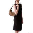 Borsa Donna Hobo Medium BORBONESE linea Oyster in Tela Rivestita stampa Op Naturale e Pelle Nera