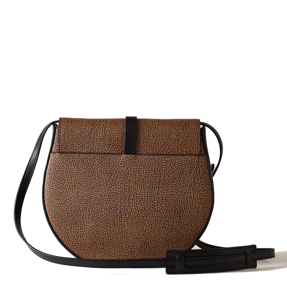 Borsa Donna Cross Over BORBONESE linea Out Of Office in Tela Rivestita OP Naturale e Pelle Nera