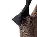 Borsa Donna Hobo Medium BORBONESE linea Lover in Tessuto stampa Op Naturale e Nero