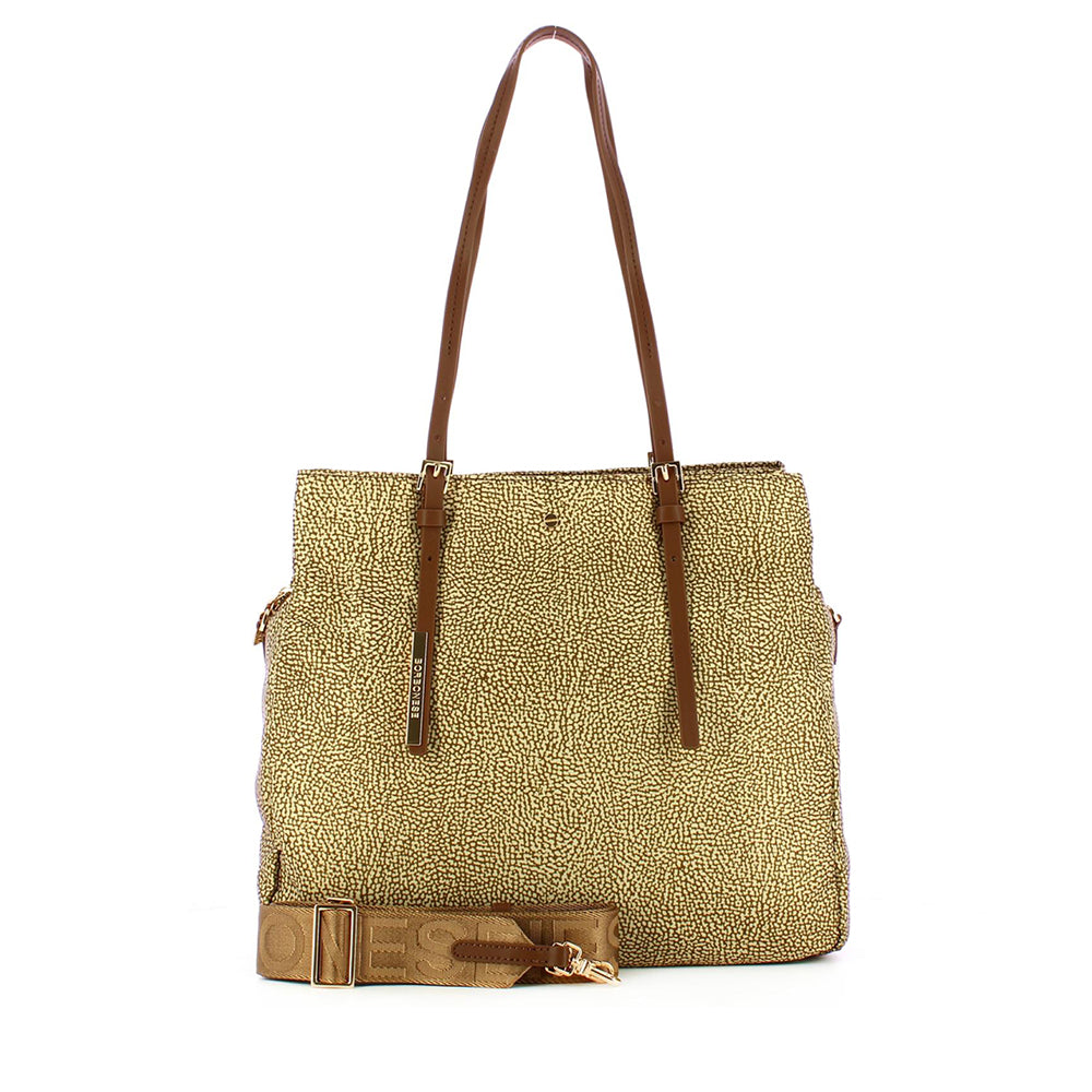 Borsa Shopping a Spalla BORBONESE in Tessuto stampa Op Beige Brown