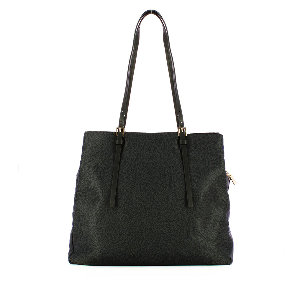 Borsa Shopping a Spalla BORBONESE in Tessuto stampa Op Dark Black