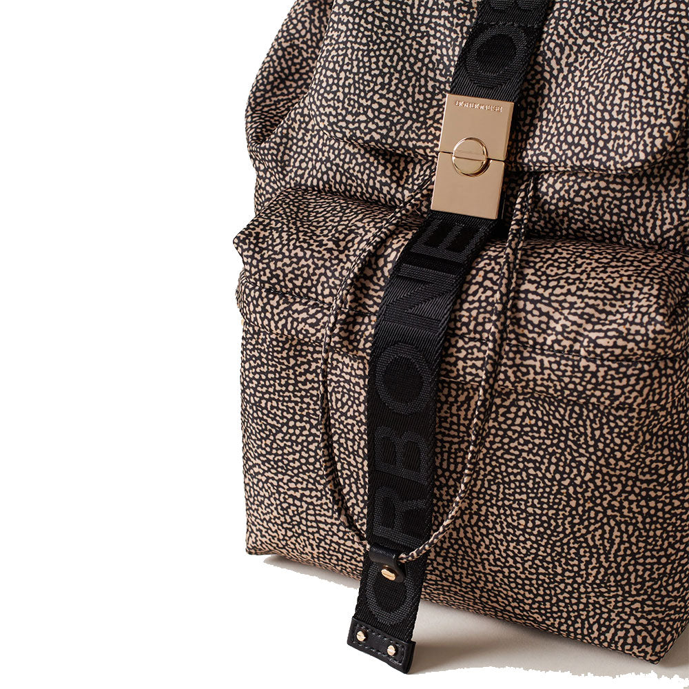 Women's Natural and Black Recycled Fabric Backpack BORBONESE Cortina