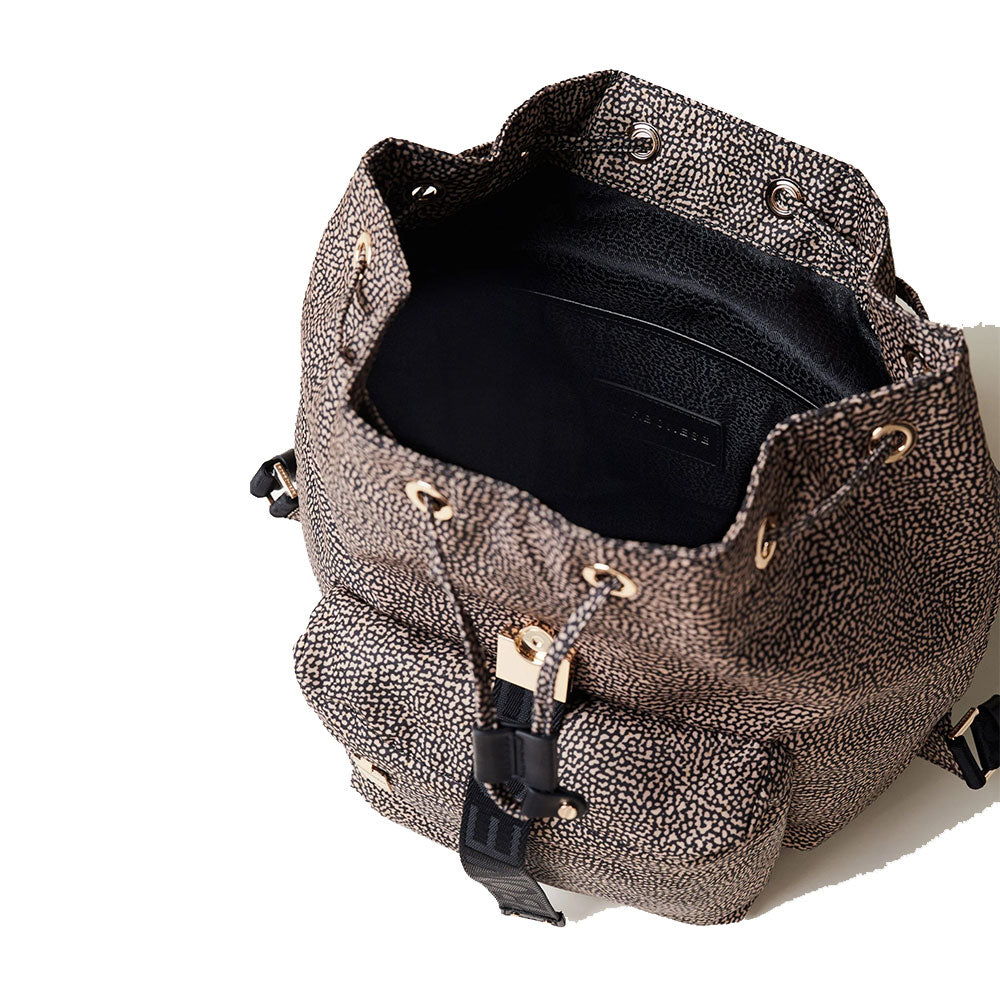 Women's Natural and Black Recycled Fabric Backpack BORBONESE Cortina