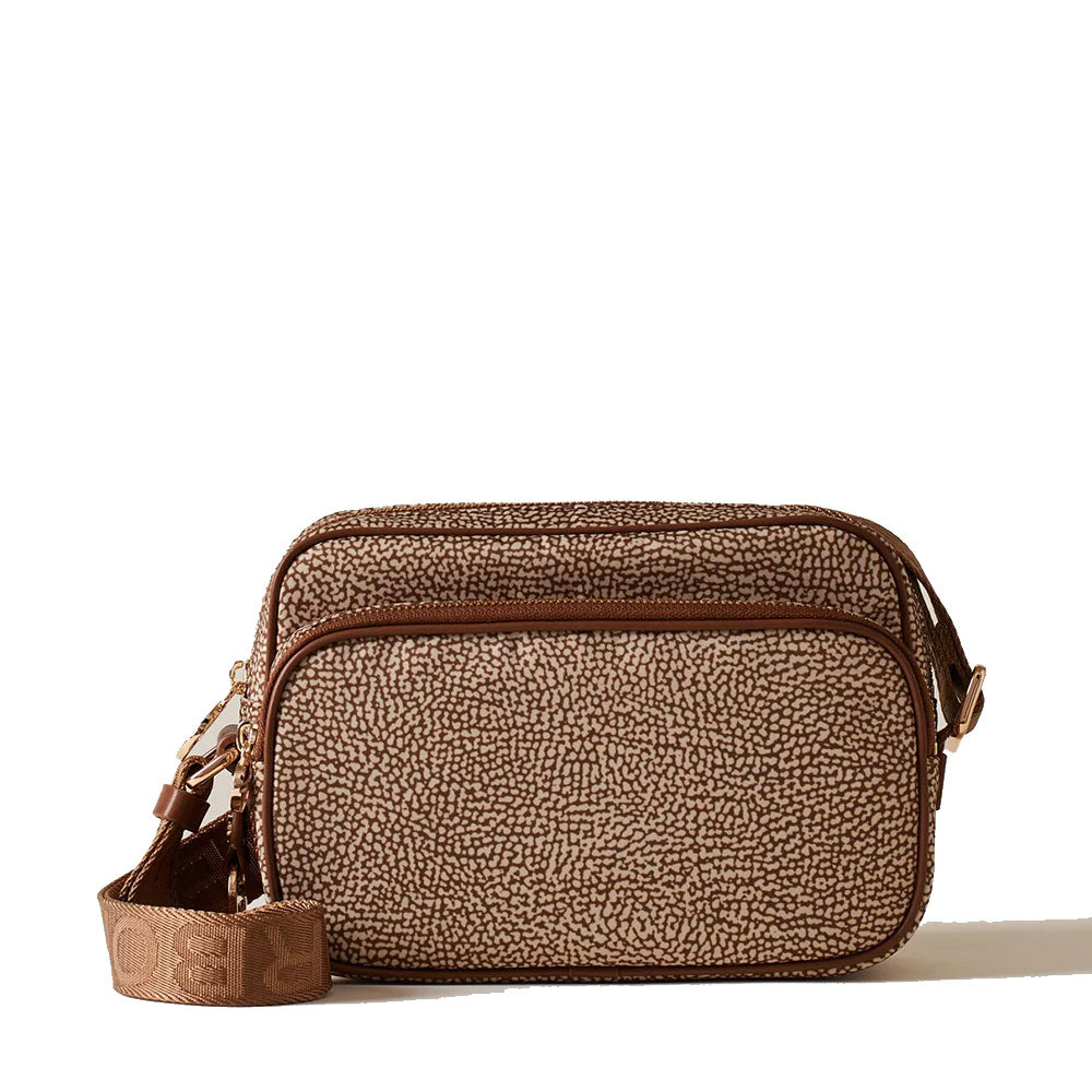 Borsa a Tracolla Small BORBONESE in Tessuto Riciclato stampa OP Beige Brown